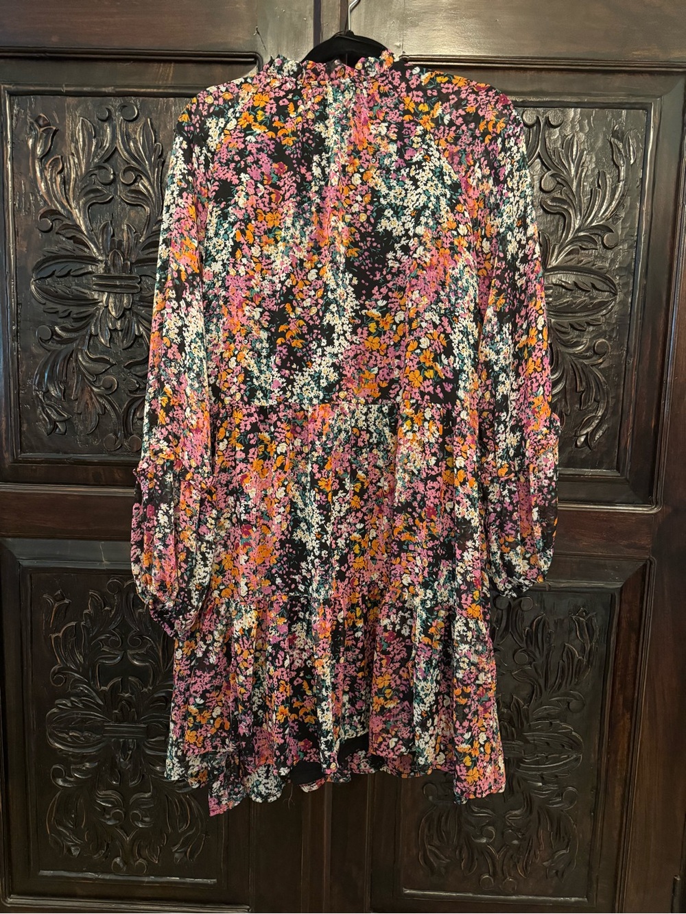 Vince Camuto Black Floral Print Dress with Pink & Orange Accents - Picture 4 of 9
